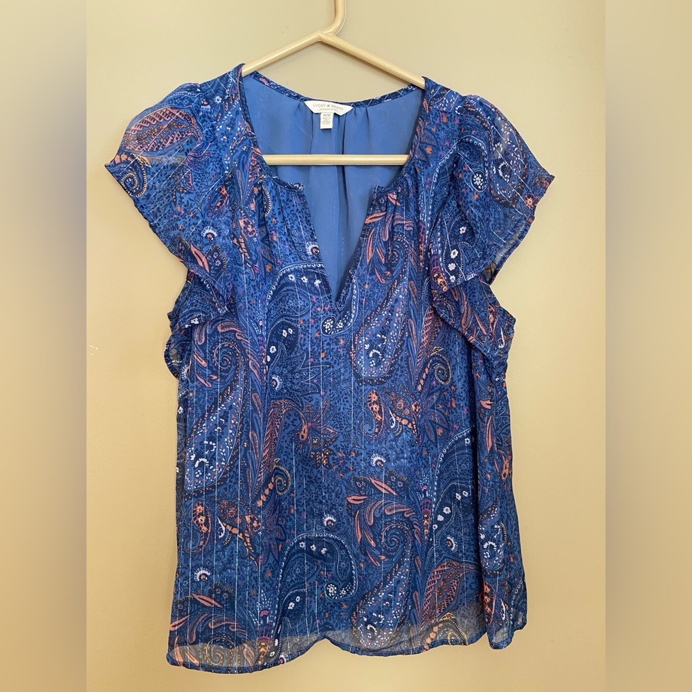 Lucky Brand Top Blouse Size M Paisley, Lightweight, Lined, Ruffle